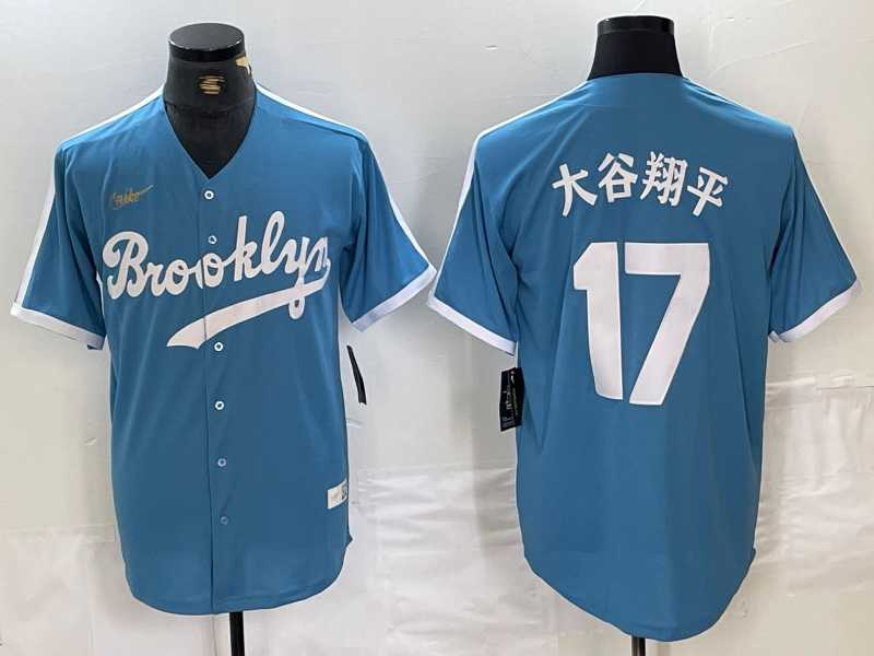 Men%27s Brooklyn Dodgers #17 Shohei Ohtani Light Blue Japanese Cooperstown Collection Cool Base Jersey